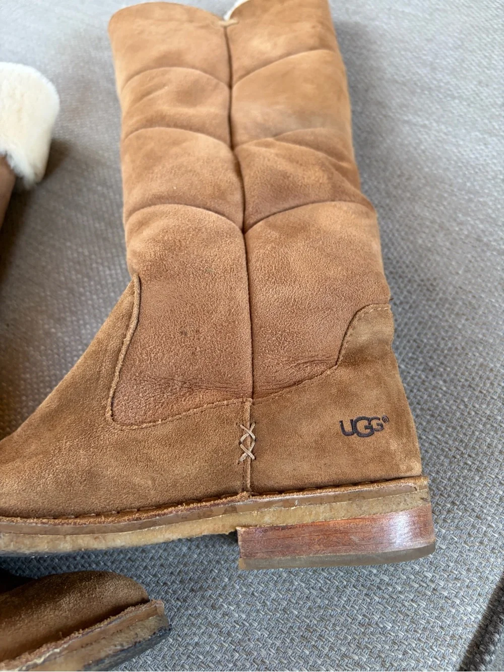 UGG Chestnut Tall Suede Shearling-Trim Boots- so good, size 7.5